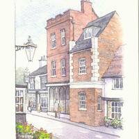 Horn Street in Winslow, pen and watercolour.