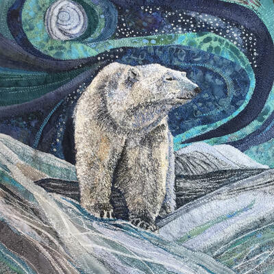 Machine sewn polar bear by Rachel Wright