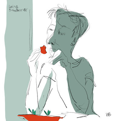 portrait of boy eating strawberries, Sarah Beak