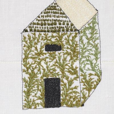 Moss House. Small freehand machine embroidered wall panel 20x20cm