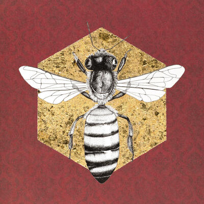 Pen and Ink, Gold Leaf, Honey Bee