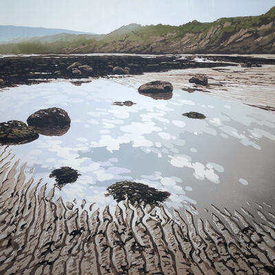 Tide's Out linocut by Alexandra Buckle