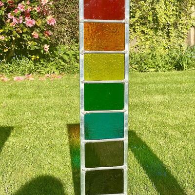 Rainbow ladder garden panel in stained glass