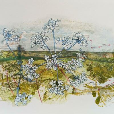 Come May in the Chilterns, mixed media drawing by Emma J Williams