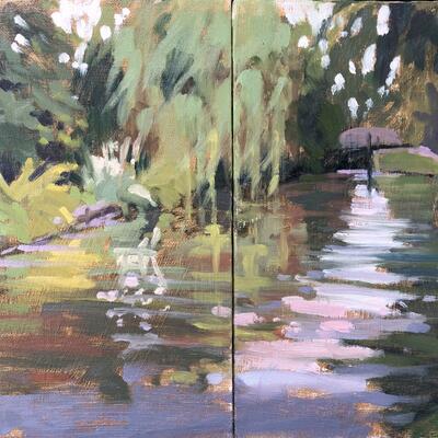 "Afternoon Breeze" oil/ painted en plein air/ pleinairpainting/reflections on water/canals/foliage/