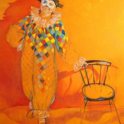 "Our Harlequin", Portrait in oils on canvas, by Joanna Stone