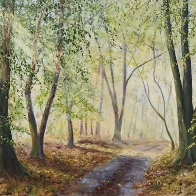Devonshire woodland: Acrylic on canvas 18 x 24 ins