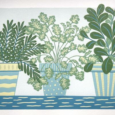 'Kitchen Herbs' lino reduction print 
