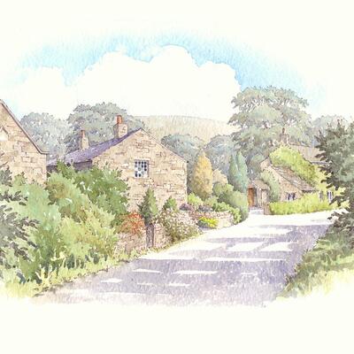 Approaching White Coppice, a local beauty spot up in the NW (it's not all mills and whippets!). Pen and watercolour.