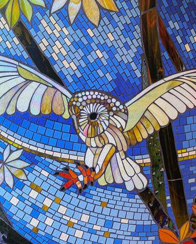melanie mosaics, public art, barn owl mosaic, bucks artist, Gyosei arts trail, 