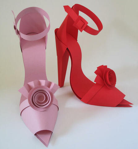 Paper sculpture high heeled shoes
