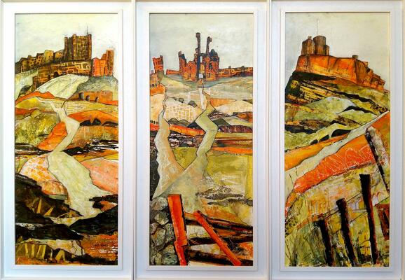 "Bastions of the Shoreline." Triptych in Mixed Media
