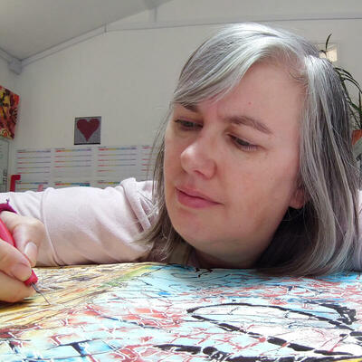 Cathy Read - Artist Working on Manchester Map