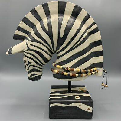 Handmade Zebra Head Sculpture and African Inspired Beads