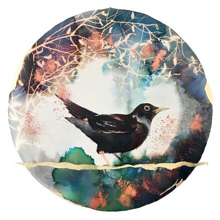 Ink and Bleach blackbird illustration art painting 
