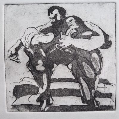 Anne Keleny: Etching: The Warrior's Return (Procne and Philomela greet their father, King Pandion of Athens)