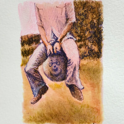 Melissa Mostyn: "For Pa and Simon," 2021. Coloured pen and ink. Available in print only