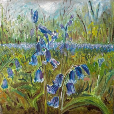 Helen Abbott: A quiet chorus (Blue Bells at Gt Linford) : Oil on canvas, 20cm x 20cm