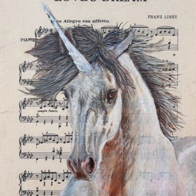 Helen Abbott: Loves Dream (Unicorn) Oil on paper