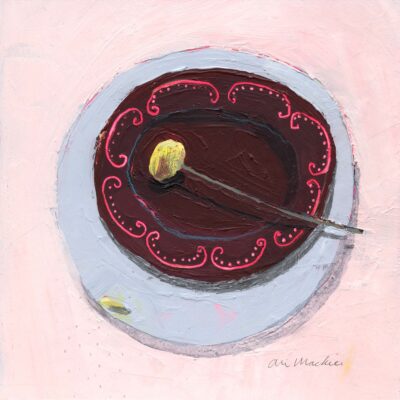 Ali Mackie: Paper Plates Collection - Cheque Please - abstract still life and botanical painting