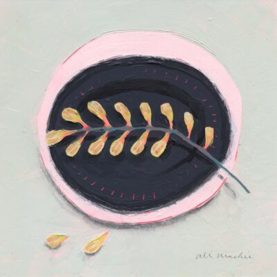 Ali Mackie: Paper Plates Collection - Going Somewhere - abstract still life and botanical painting