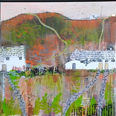Barbara Spruytenburg: 'Hillside Cottages' an original mixed media painting