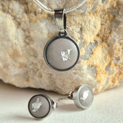 Heidi Fenn: Concrete and silver leaf pendant and studs