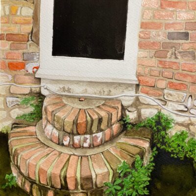 Melissa Mostyn: "Doorsteps study," 2025. Watercolour and mixed media