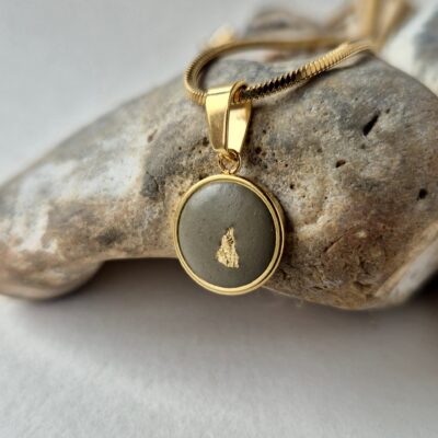 Heidi Fenn: Khaki green concrete pendant with gold leaf