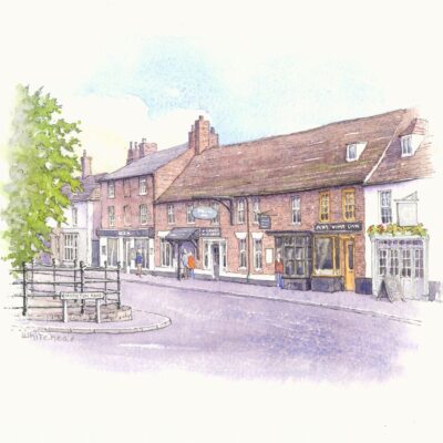 John Whitehead: Part of High Street, Buckingham, viewed from near the Old Gaol with the 'cattlepens' just appearing on the left.