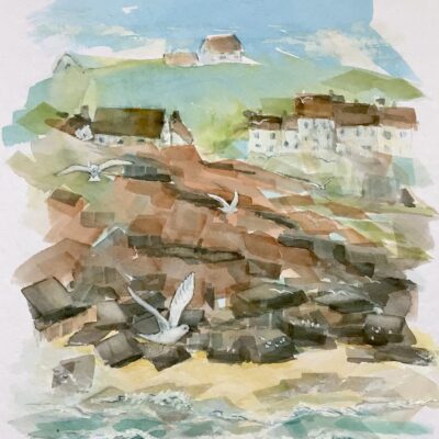 Madeleine Fletcher: Rocky Shore.     Inktense