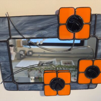 Purple Urchin Glass: Art Deco Mirror, celebrating 30 years of stained glass - copper foiled stained and fused glass with wirework