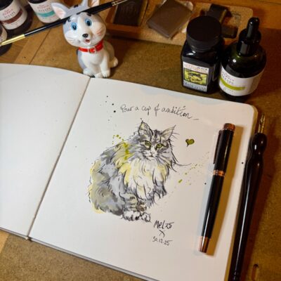 Mel Cairns (i.am.melc): Photo of sketchbook with cat illustration