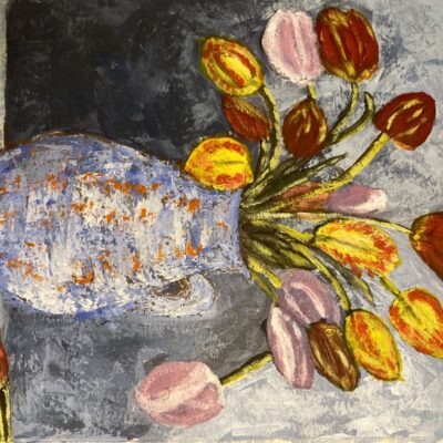 Sandra Ann Phillips: ‘Tulips’ Acrylic (mainly with a palette knife)