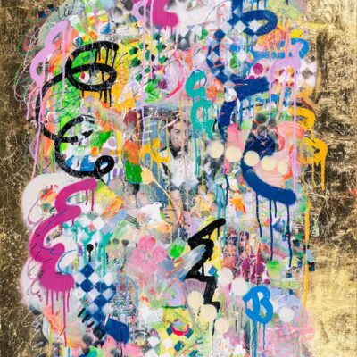 Statement abstract art: "I'm a Giant and I'm a Tiny Person" -30" x 48" in a tray frame