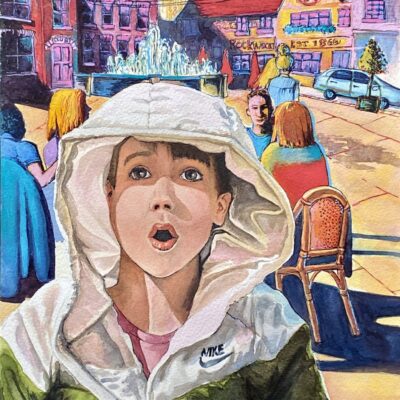 Melissa Mostyn: "Ben into the Spider-Verse (after Marvel)," 2023. Watercolour and mixed media