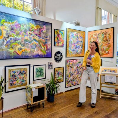 Statement abstract art: Me at my stand at Art Fair East in Norwich