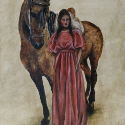 Agnieszka Cereda: 'Pink Dress' acrylic on board 2025