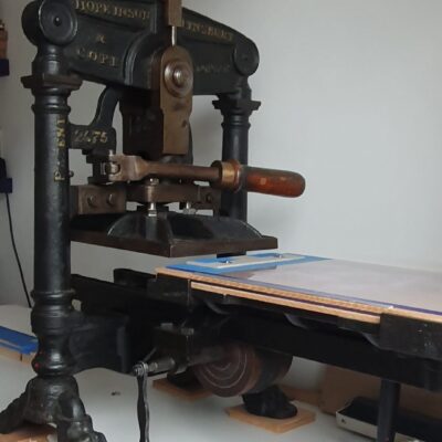 Julian Gardner: My 1847 cast iron Albion tabletop platten press.