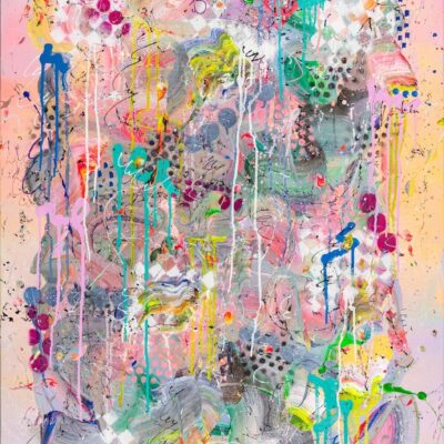 Statement abstract art: "Strike a Pose" 30" x 48" in a tray frame