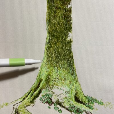 Melissa Mostyn: "Tree drawing," 2023. Coloured pen and ink.