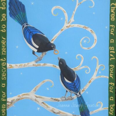 Joanna Stump: "Magpies in Sunlight", from my "Animals in Folklore" collection. Celebrating the spirituality of animals in folklore. Open edition print.
