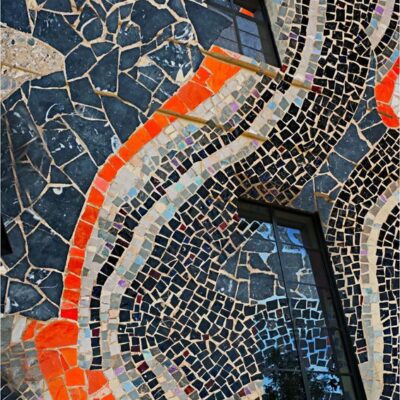 John Timbrell: Double image, mosaic floor and building, Arles