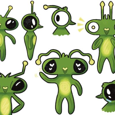 Isabelle Jones: Goofy alien character design sheet. Digital illustration.