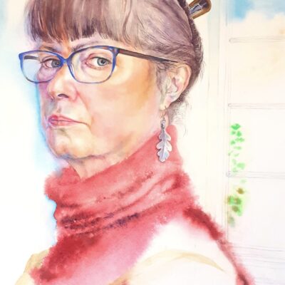 Joanna Stone: Watercolour Self Portrait. 73cm x 52cm.