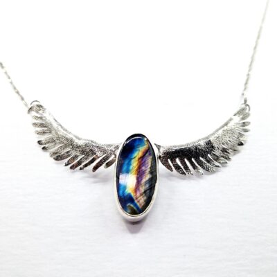Chloe Romanos: 'Bird' Necklace, silver and labradorite, Chloe Romanos