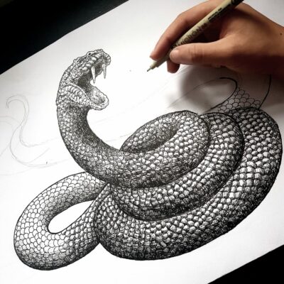 calebs_drawinn: Ink practice by drawing a reptile.