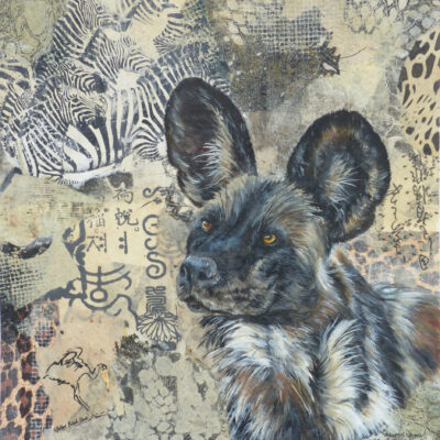 Linda Travers Smith: African Painted Dog at Manna Pools Mixed Media Collage