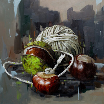 Oliver Winconek: Childhood memories - Conkers, Oil on board 50x50cm