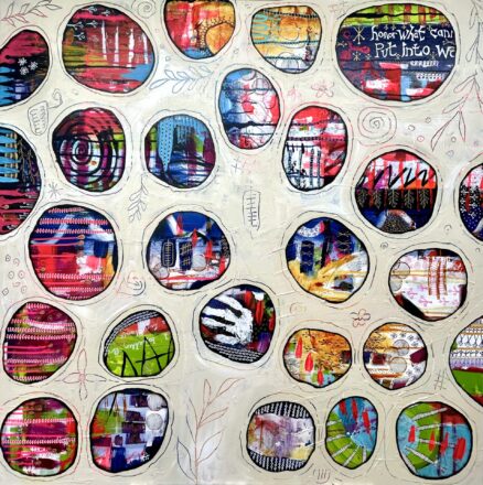'Glimpses of Joy' Mixed media on linen 100x100cms